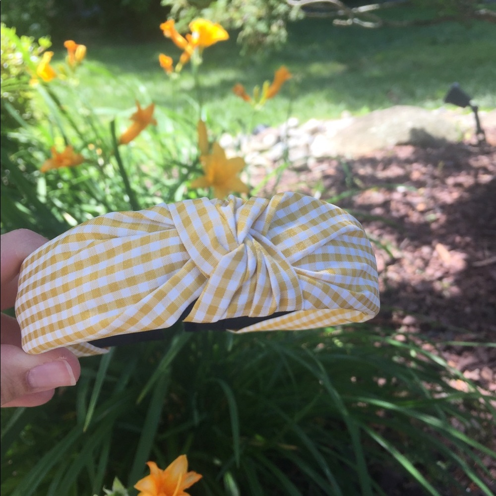 Yellow checkered topknot headband for girls